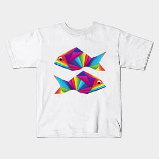 Geometric Fish abstract colorful rainbow color scheme origami style Kids T-Shirt